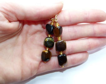 Tigers Eye Gold Earrings, Tigers Eye Earrings, Crystal Earrings, Gold Earrings, Handmade Earrings, Protection Earrings, Brown Earrings