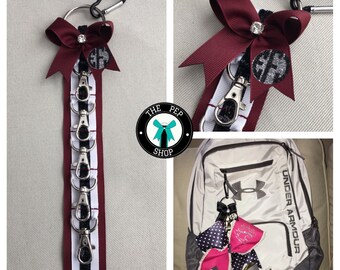 Cheer Bow Holder / Klinger™ Backpack Strap. Maroon or Green or Gray / Black / White, 5 clasps, stocking stuffer Price is for 1. Sale!