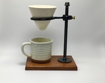 Adjustable Pour Over Coffee Maker - Sapele/Ceramic Dripper: gift for him, gift for her, wood, home decor, industrial, housewarming