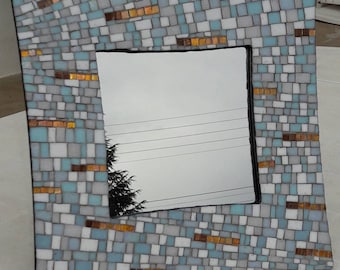 Mirror mosaic blue and white curved glass
