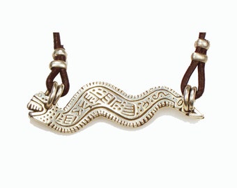 Aztec Shaman Serpent Fine Silver Choker Necklace - Fine Silver Aztec Tribal Serpent Choker Necklace or Fine Silver Pendant with Center Bail