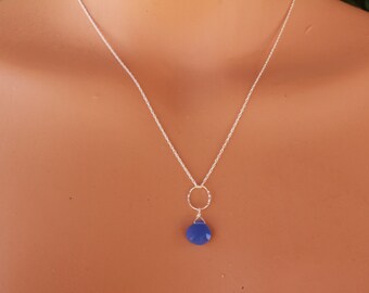 Blue Chalcedony Necklace, Sterling Silver Dainty Necklace, Chalcedony Pendant, Delicate, Layering Necklace, Minimalist, Layered Necklace