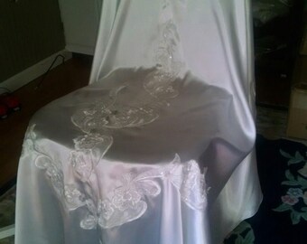 Wedding Dress Transformed, Bridal Chair Cover, Slipcovered Satin, Satin and Lace, Up-Scaled Nuptuals, Pillows or anything you wish handmade