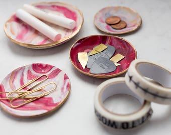 Magenta, Pink, White and Gold Clay Ring Dish, Trinket Dish, Catch All, Photographer Styling Dish