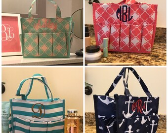 Carry All Tote - Personalized Gifts - Multipocket Nurse Utility Tote - Monogram Caddy - Gardening Gift for Mom - Various Colors - Monogram