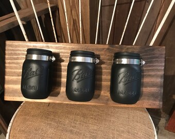 Set of 3 Pint Size Mason Jar Wall Decor. Wall Hanging. Rustic Home Decor. Rustic Housewares. Farmhouse Decor. Mason Jars. Painted Mason Jars