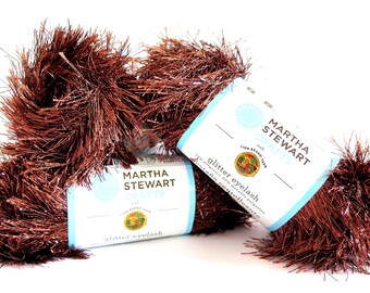 Martha Stewart Crafts Glitter Eyelash Brown Yarn Brownstone 3 Skeins Lion Brand