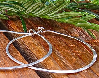 Recycled Sterling Silver Hoops, Argentium Sterling Hoops, Hammered Silver Hoops