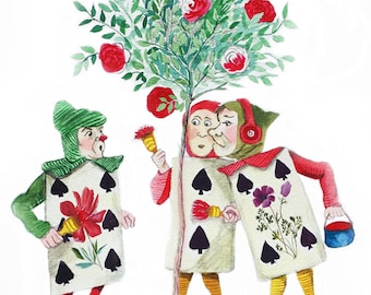 Painting the Rosebushes A4 Archival Art Print
