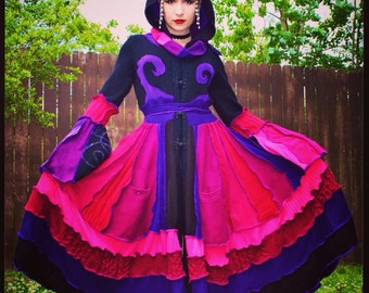 Recycled Sweater Coat with a Medieval Liripipe Hood by SnugglePants- Maleficent- Custom