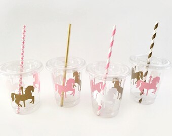 Carousel Cups - Carousel Horse Birthday - Carousel Cups - Pastel Party Supplies - Carousel Party - Pink and Gold Carousel Horse Baby Shower