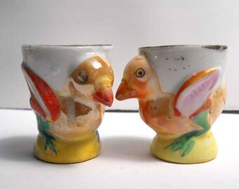 Vintage Chicken Hen Egg Cups x2