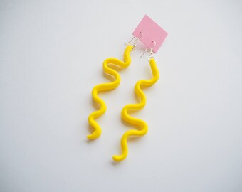 Yellow Wiggle Shaped Polymer Clay Dangle Earrings