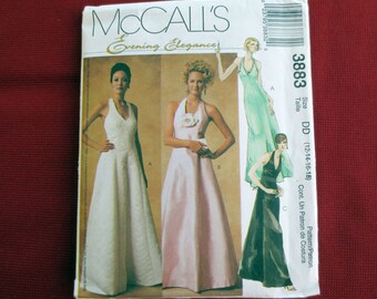 Evening Halter Dress Uncut Pattern, McCalls Evening Elegance 3883, Size 6-12 OR 12-18