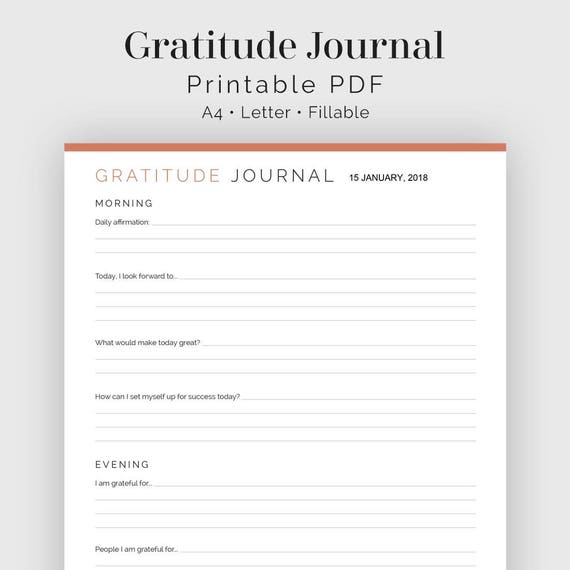 Gratitude Journal Fillable Printable PDF Journaling New