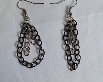 Silver and black chain earrings