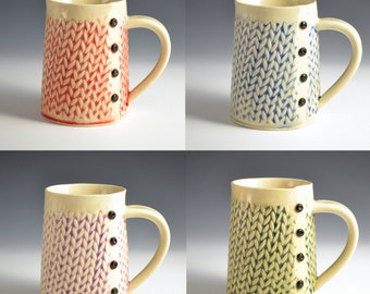 Knitted mug Handmade ceramic mug for Holidays MADE to ORDER