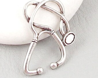 2 pendants antiqued silver stethoscope 29x24mm