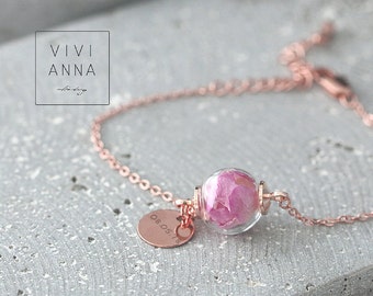 Personalized bracelet with real rose,custom,925 sterling Silver,gold fill. rose gold fill,engraved name bracelet, real rose jewelry, A112