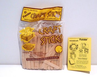 Wooden Craft Sticks 1980s Vintage Woodcraft Forster Popsicle Sticks Made in USA Instruction Booklet How To DIY Projects Plattermatter