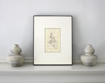 Rare Antique Asian Woodblock Print Framed 11 x 14 inches