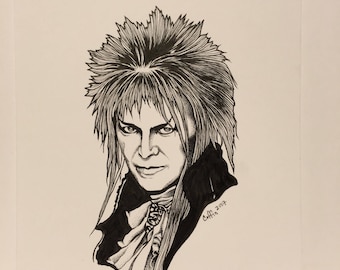 David bowie labyrinth original fan art drawing/music/fantasy/science/fiction/fairytale/disney/fashion/style/creature/animal/gnome/maze/game/