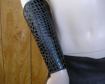 Dragon leather cuffs, size small 6 3/4", 9" long bracers, vambraces, gauntlets, greaves, leather armor, with brass snaps