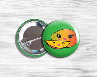 Kawaii Mango Vegan Vegetarian Fruit Pinback Button Pin 1.75"
