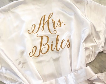 Bride Robe, Wedding Day Robe, Glitter Bridal Robe, Bride Satin Robe, Bridal Lingerie Shower Gift, Bridesmaid Robe, Personalized Robe