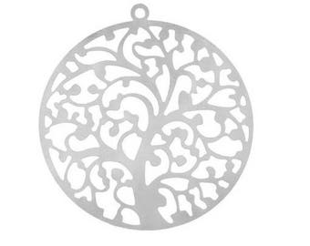 filigree tree of life charm silver stainless steel 4cm (D47)