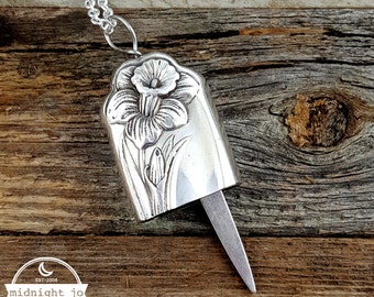 Daffodil Knife Bell Necklace Pendant - Knife Pendant -Knife Necklace - Bell Pendant- Daffodil Necklace Floral Necklace- Silverware Necklace