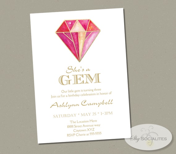sample printable invitation INVITATION Pink a She's GEMSTONE Diamond Gem Diamond