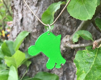 Bright green quad roller skate pendant