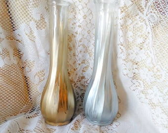 Silver and gold matching vases - Set of 2 painted flower vases - Decorative vases - Gold and silver home decor - Wedding decorations ideas