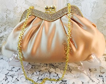 Jessica McClintock Champaigne Satin Purse Gold Chain - diamonds