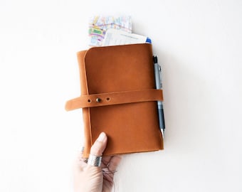 Travel Journal, Leather journal with pockets, Leather sketchbook