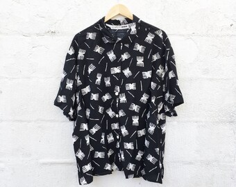 90's Plus Size Black and White Blouse
