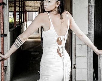LAST ONE!- Sale-Anuket dress - Mini dress-Little white dress- Backless bamboo dress- Backless mini dress