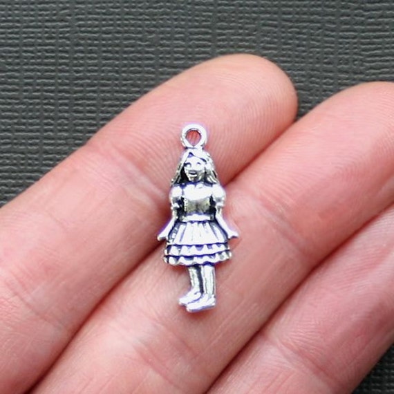 BULK 30 Girl Charms Antique Silver Tone 2 Sided SC2374