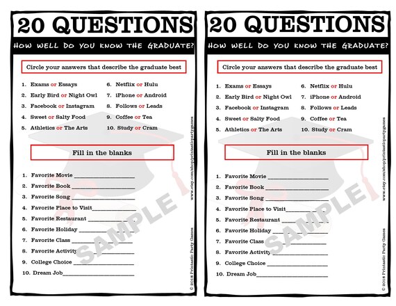 printable 20 questions graduation game how well do you know