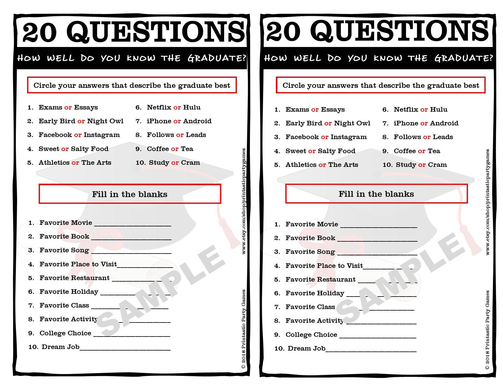 Printable 20 Questions Graduation Game How Well Do You Know