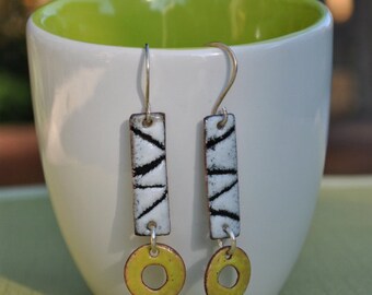 Enamel Earrings -Black and White Sgraffito Dangles