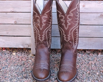 TALL Justin western boots / size 7.5 C EU 38 / brown Justin cowgirl boots / Justin cowboy boots / made in USA