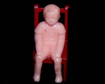 Vintage BOY & GIRL In CHAIR -Plastic 1950's (Hong Kong)
