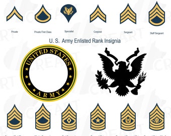 US Army enlisted rank insignia collection, US Army frame clip art pack, United States Armed Forces clip art, vector, PNG, svg , eps files