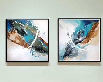 Large Abstract Acrylic Painting/ Original Teal Abstract Art/ Large Painting Contemporary Art/ Original Abstract Painting Home/ Office Wall