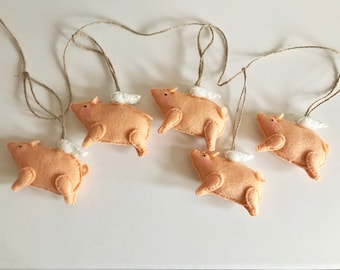 Handmade Felt Flying Pig - Pigs Might Fly - Wings - When Pigs Fly - Pigasus - Garland
