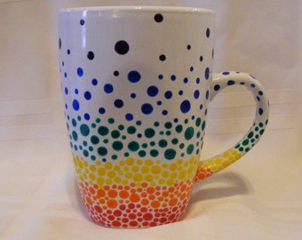 Hand painted rainbow bubble coffee mug