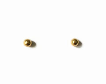 Vintage 1980's Gold Plated 2mm Dainty Simple Sphere Ball Studs Earrings