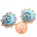 Antiqued Silver Turquoise Enameled 30mm Flower Pendant, Set of 2,1046-17